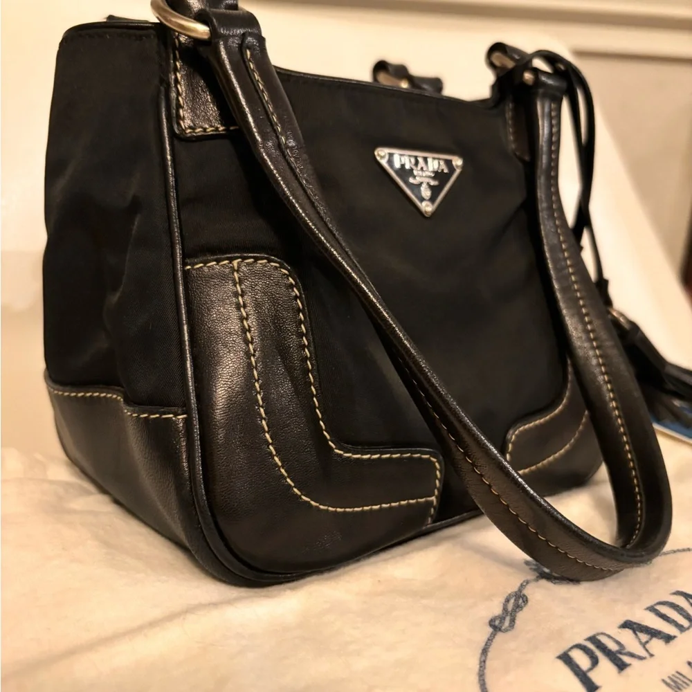 PRADA Black Leather & Nylon Mini Tassle Bag W/ COA & Dustbag LIKE NEW! - Picture 7 of 16